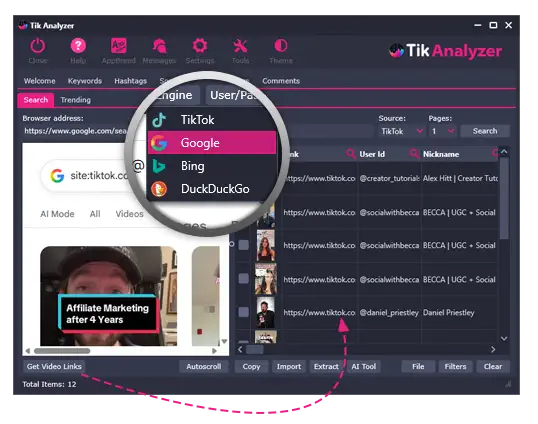 Tik Analyzer Software on Laptop - AI TikTok Research Tool
